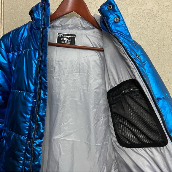 Champion X NASA men sz XS Metallic Puffer Jacket Blue Quilted - Picture 10 of 16